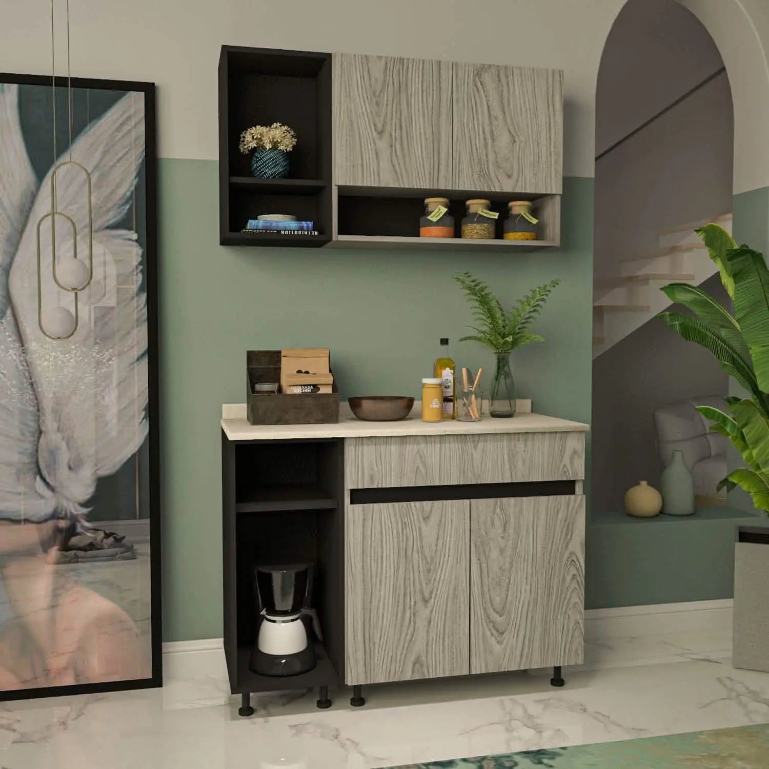 مطبخ خشب ام دي اف، قطعتين