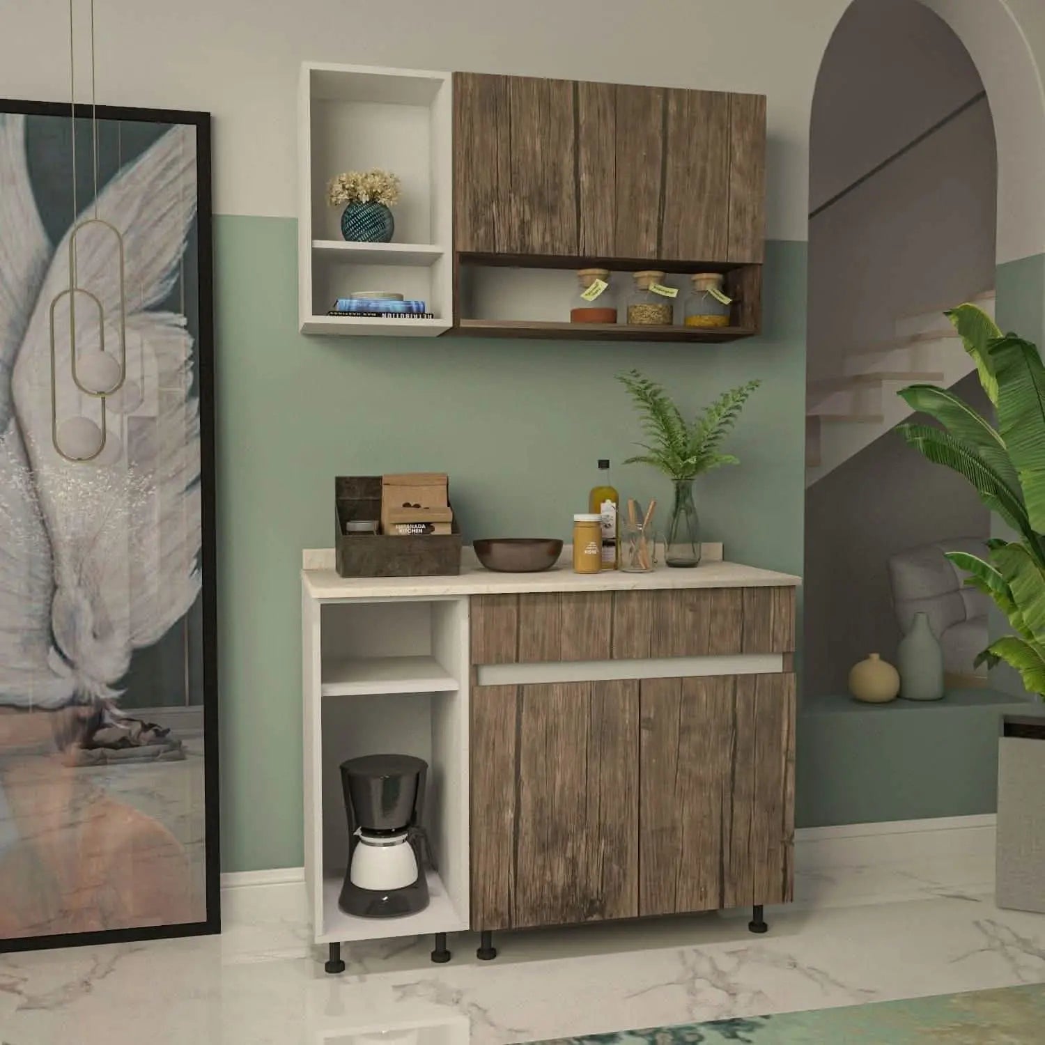 مطبخ خشب ام دي اف، قطعتين