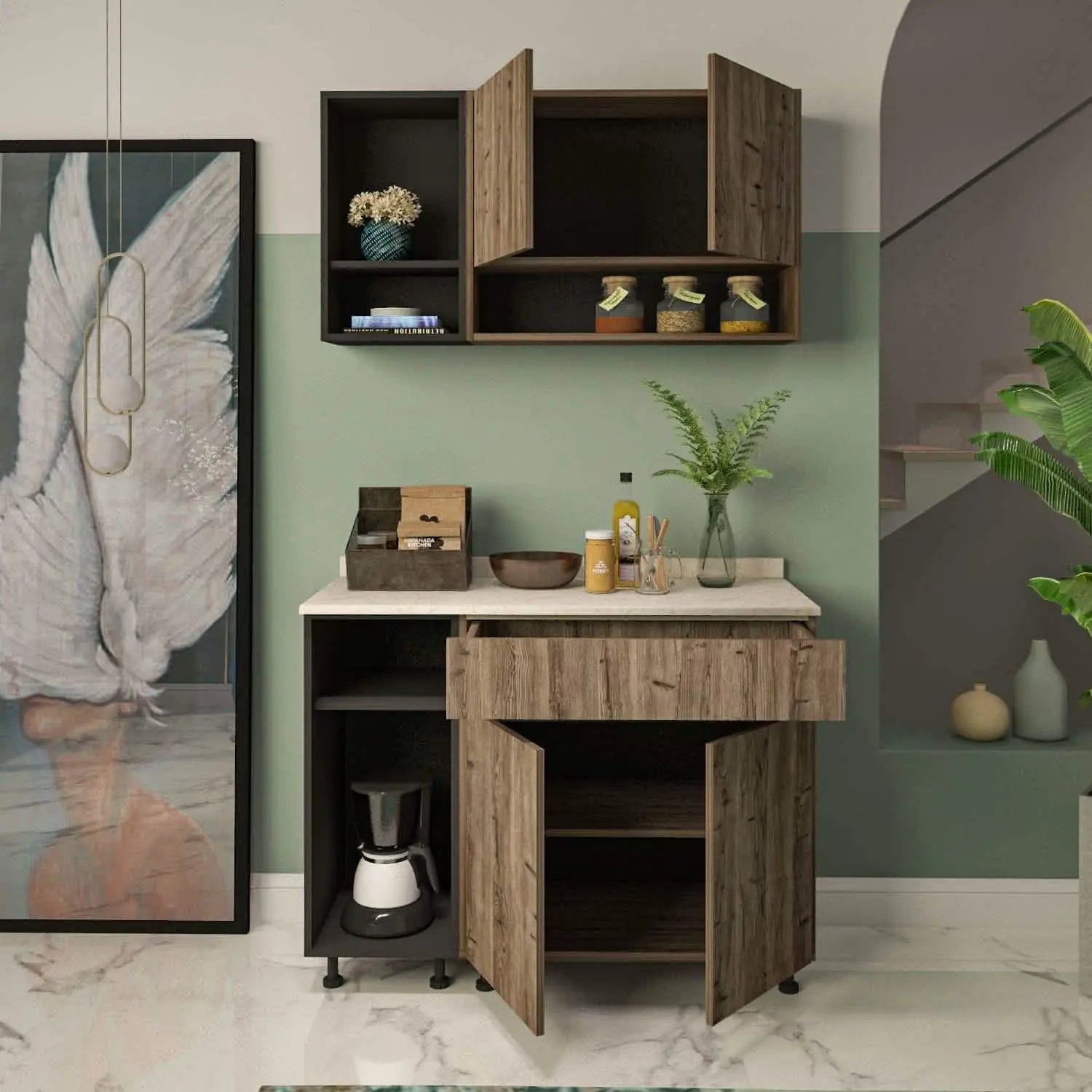 مطبخ خشب ام دي اف، قطعتين