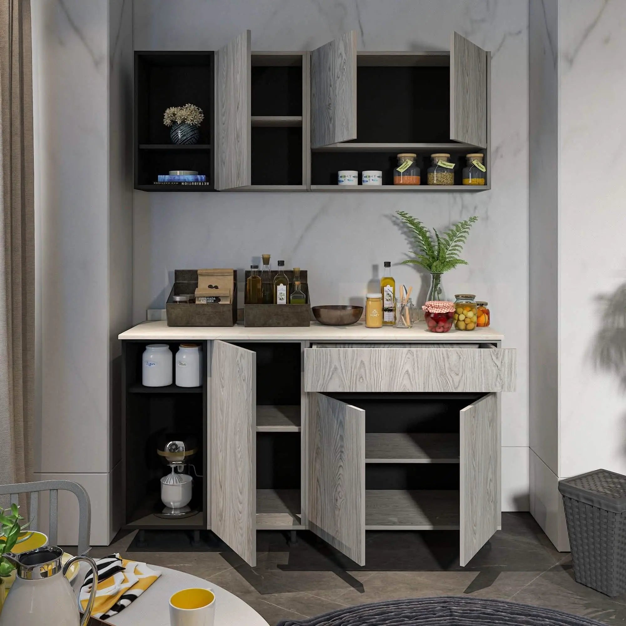 مطبخ ام دي اف، قطعتين