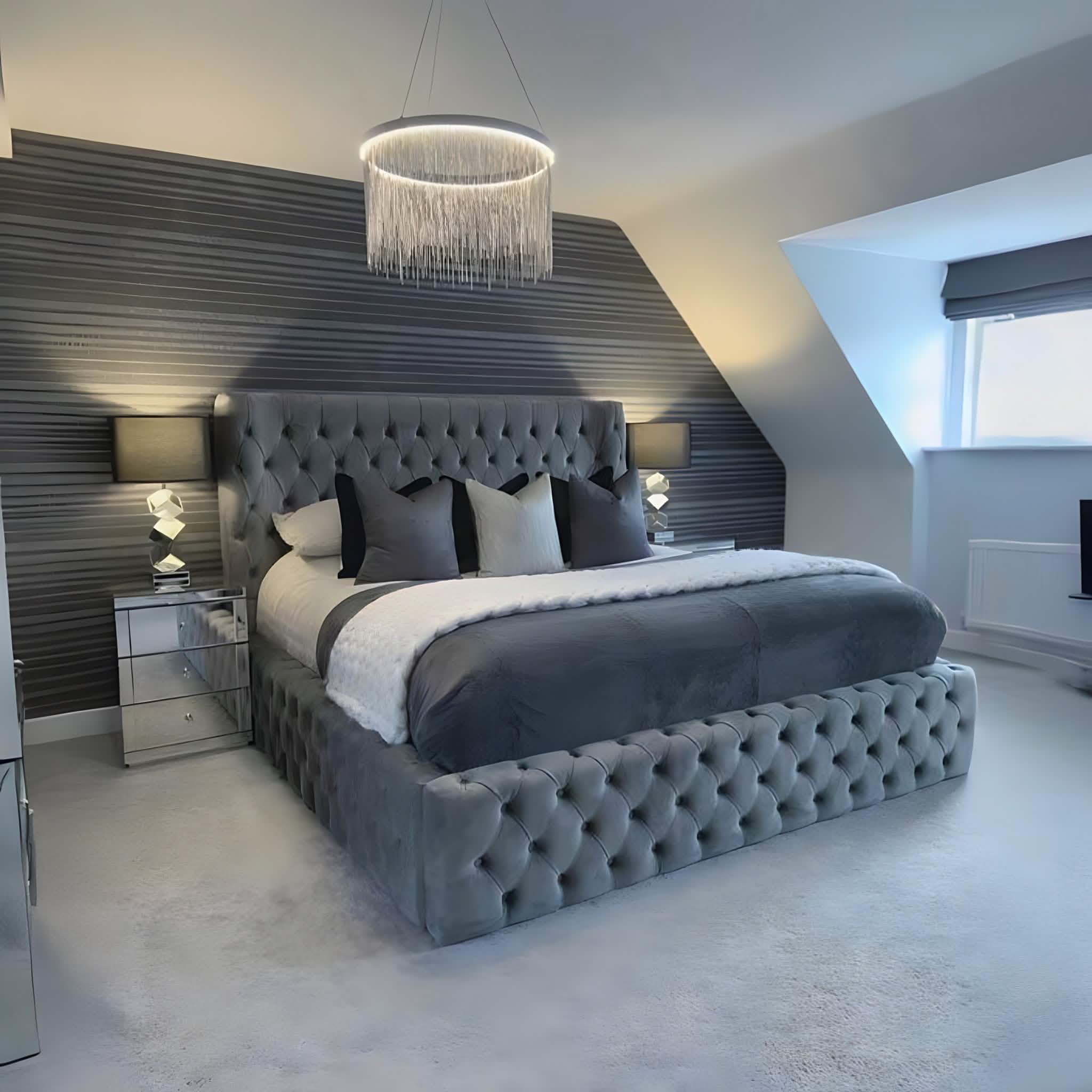 سرير سوبر كينج خشب طبيعي، 220*220*140 سم