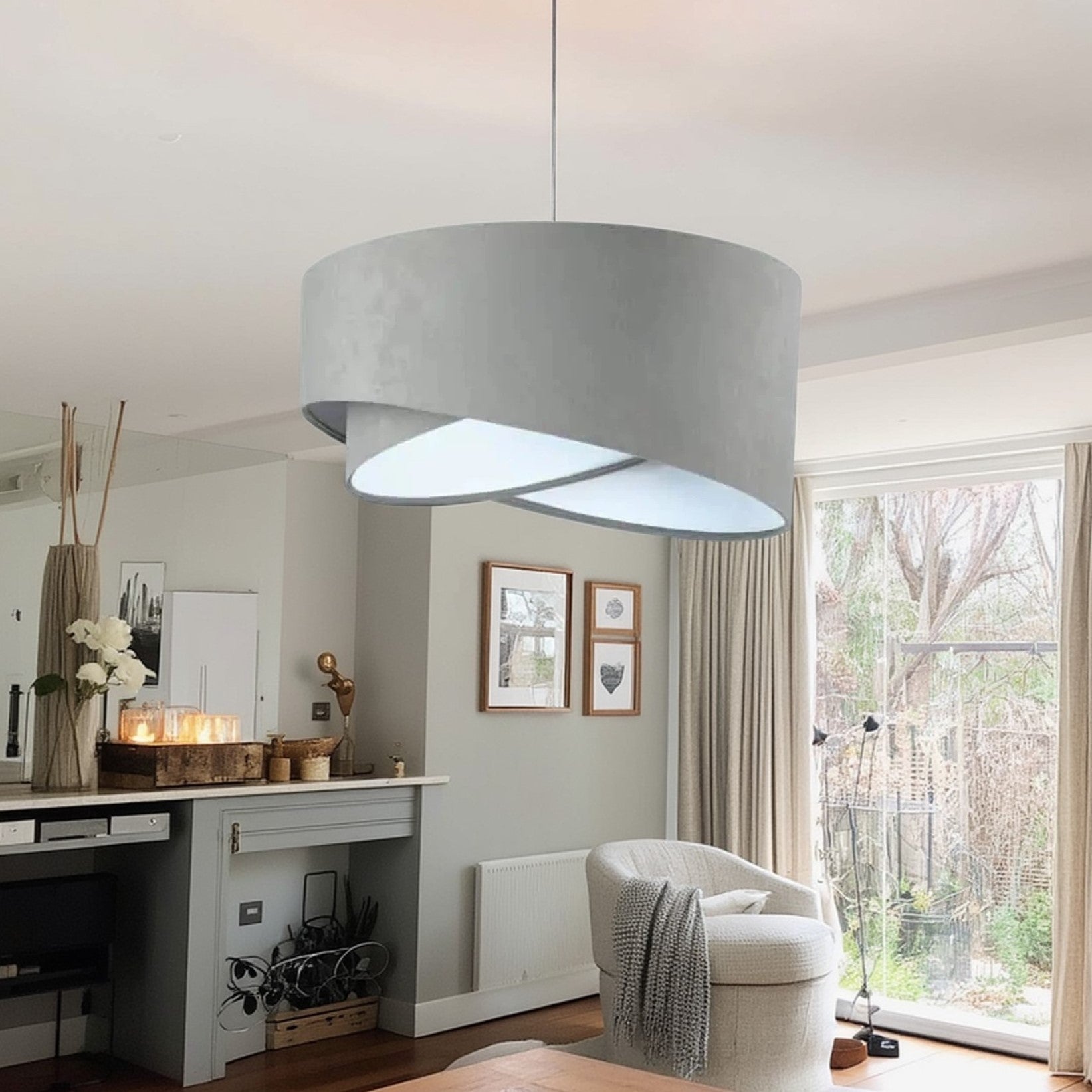 نجفة معدن، 70*50 سم - رمادي × أبيض