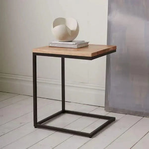 ترابيزة جانبية ستيل بسطح خشب، 40*40*50 سم