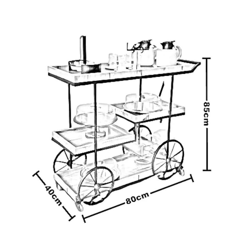 ترابيزة تقديم متحركة ستيل وام دي اف، 80*40*85 سم - أبيض