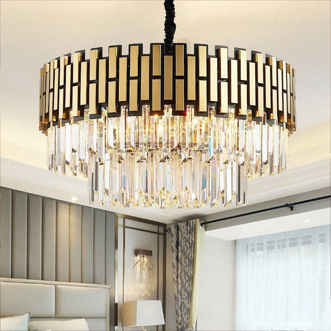 نجفة معدن و كريستال، 60*60 سم- ذهبي* أسود