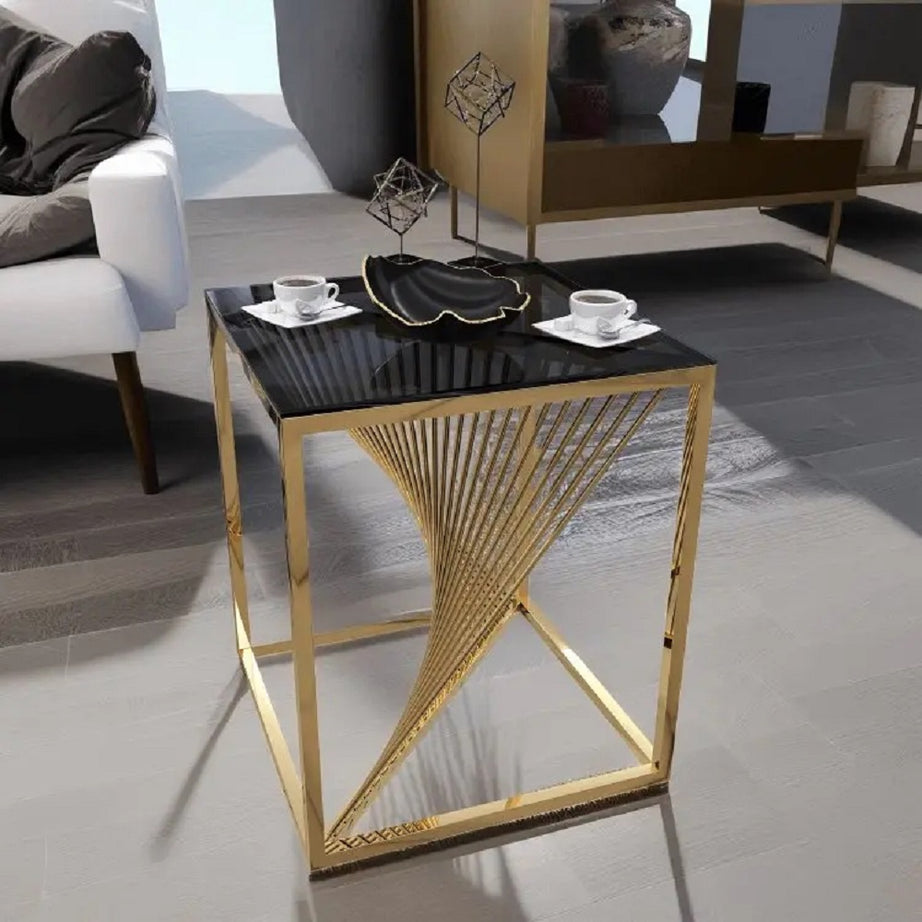 ترابيزة جانبية ستيل بسطح زجاج، 45*45*60 سم