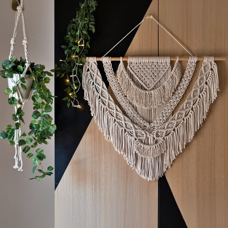 مكرمية حائط خشب، 100*110 سم