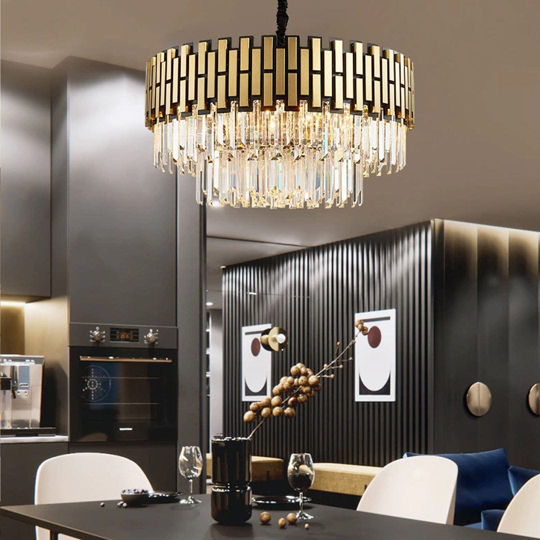 نجفة معدن و كريستال، 60*60 سم- ذهبي* أسود