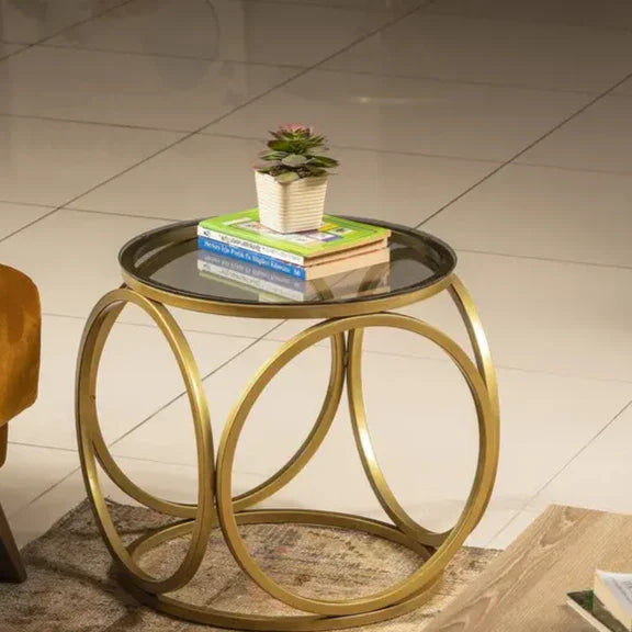 ترابيزة جانبية ستيل بسطح زجاج، 40*40*45 سم- ذهبي