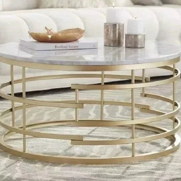 ترابيزة قهوة ستيل بسطح رخام، 80*80*45 سم