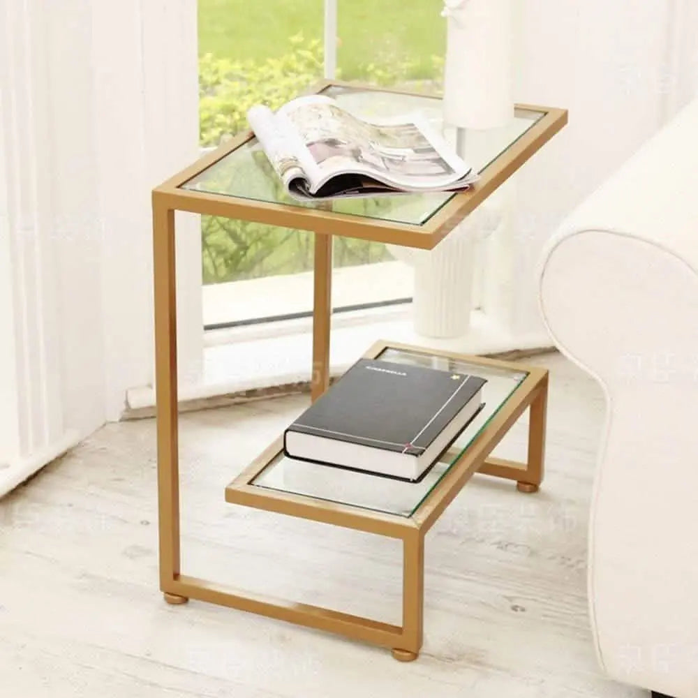 ترابيزة جانبية ستيل بسطح زجاج، 45*45*50 سم