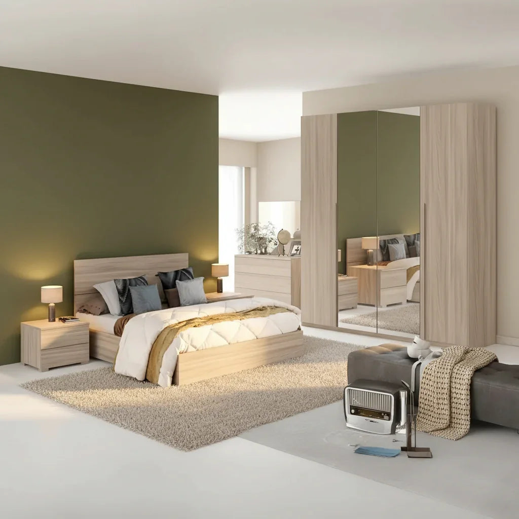 غرفة نوم كاملة، خشب ام دي اف - 5 قطع