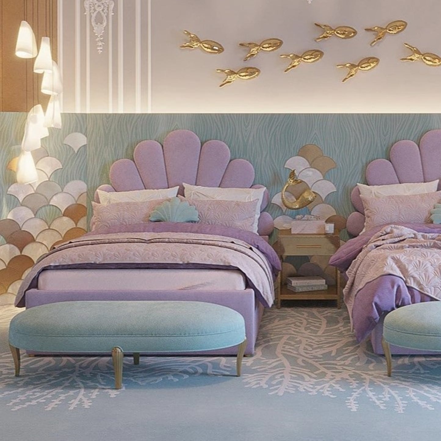 سريرين فردي خشب ام دي اف و زان، 120*200*120 سم