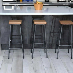 كرسي بار اسود*بني فاتح 30*30*75سم - ROW3 Iron Wood