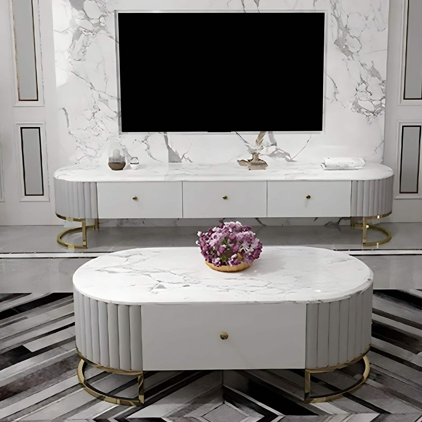 طقم ترابيزة تليفزيون مع ترابيزة قهوة، خشب ام دي اف - قطعتين