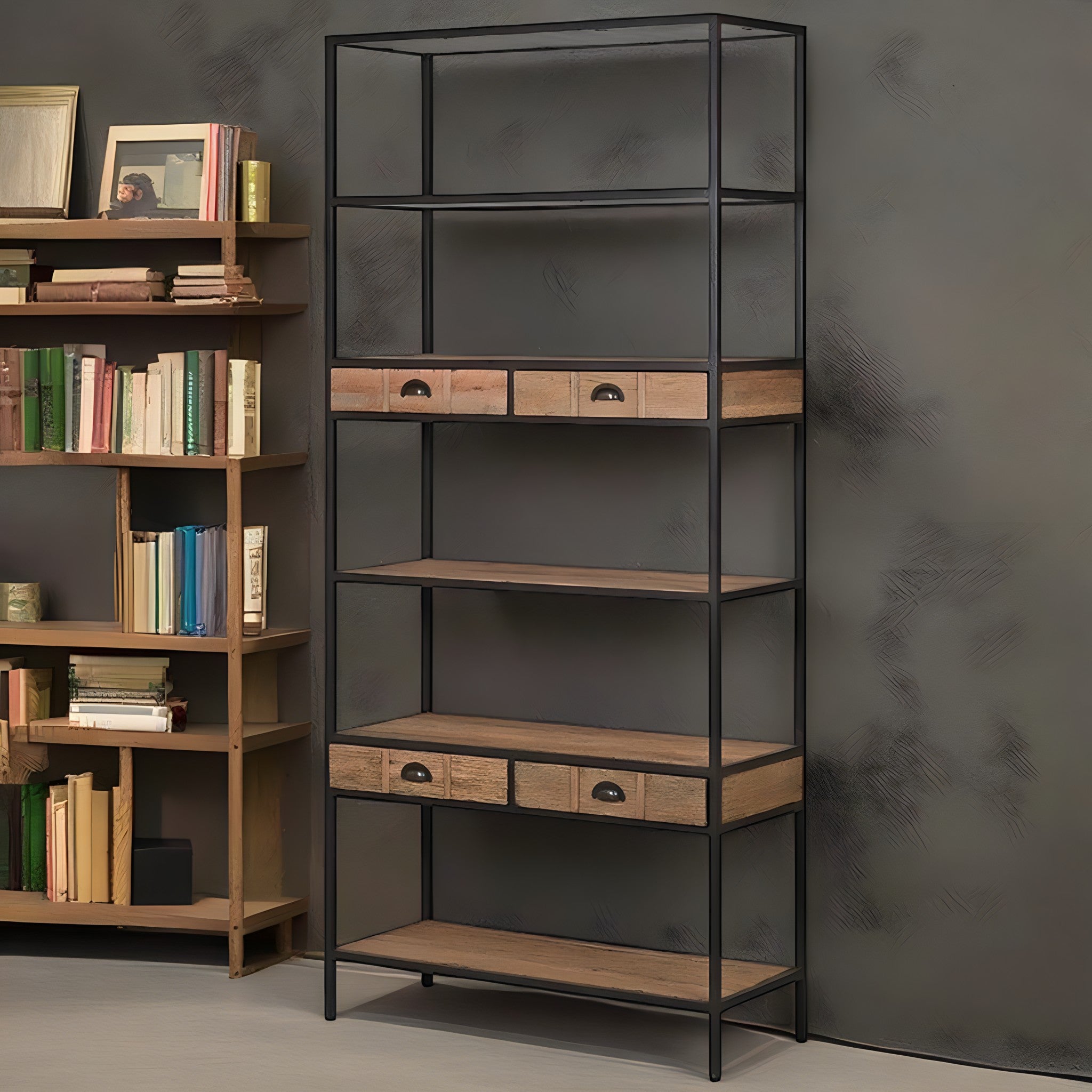 وحدة أرفف معدن و خشب، 120*40*200 سم