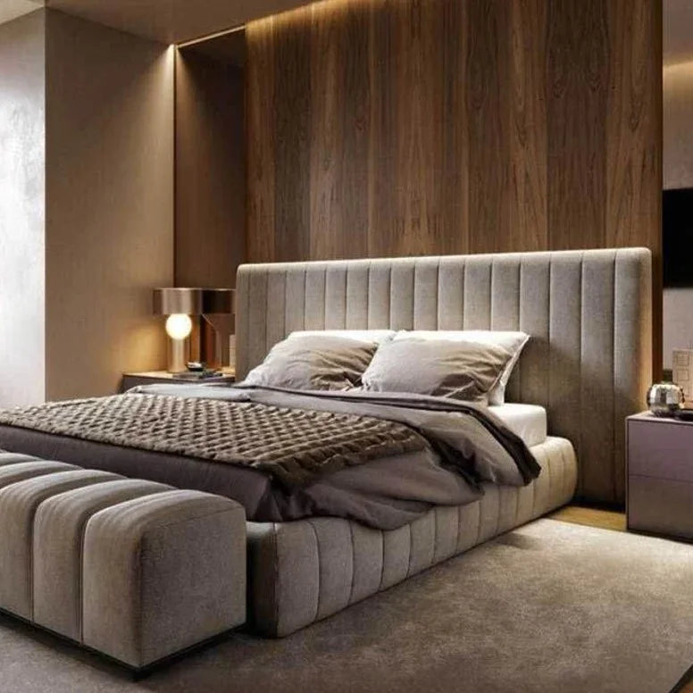 سرير كينج مع بانكيت خشب كونتر وموسكي، 160*225*120 سم