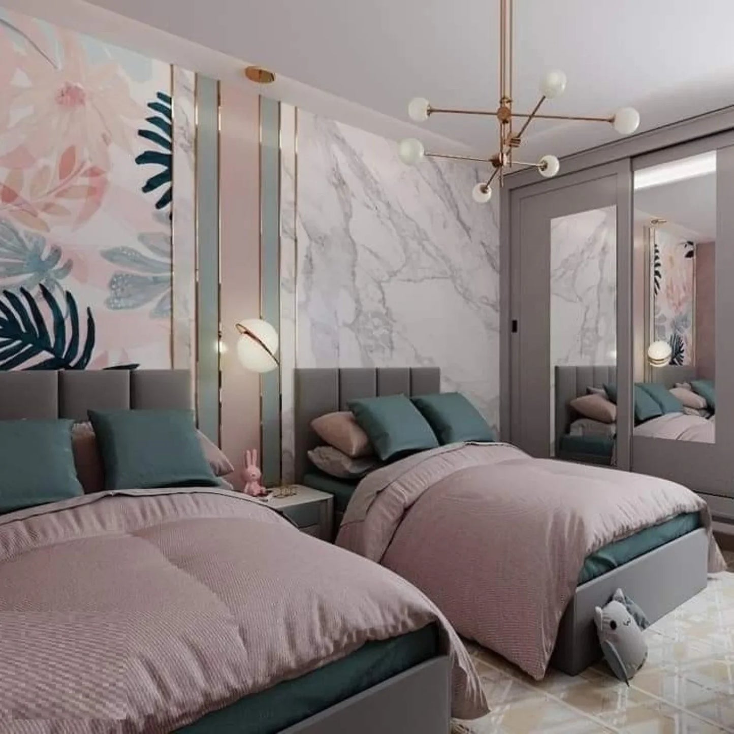 سريرين فردي خشب ام دي اف و زان، 100*200*120 سم