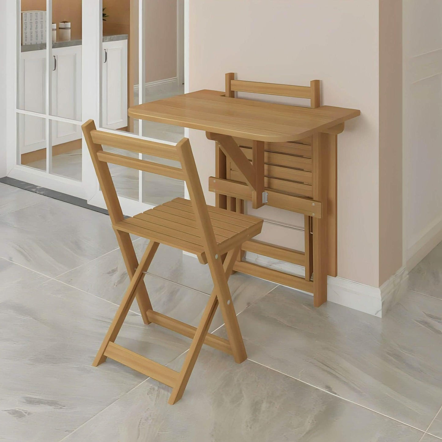 طقم ترابيزة مطبخ خشب زان و خشب كونتر، 3 قطع