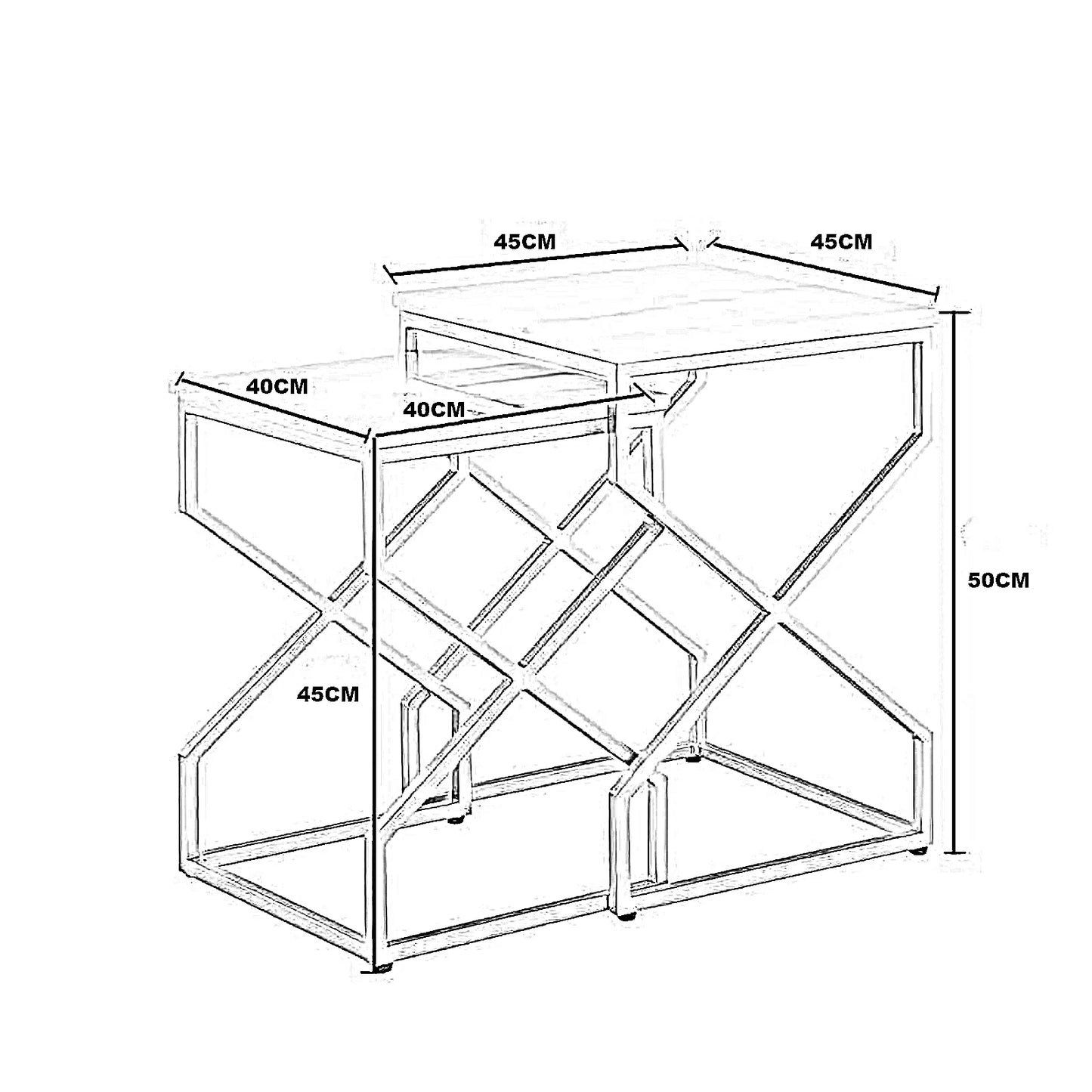 طقم ترابيزات جانبية ستيل بسطح رخام، قطعتين