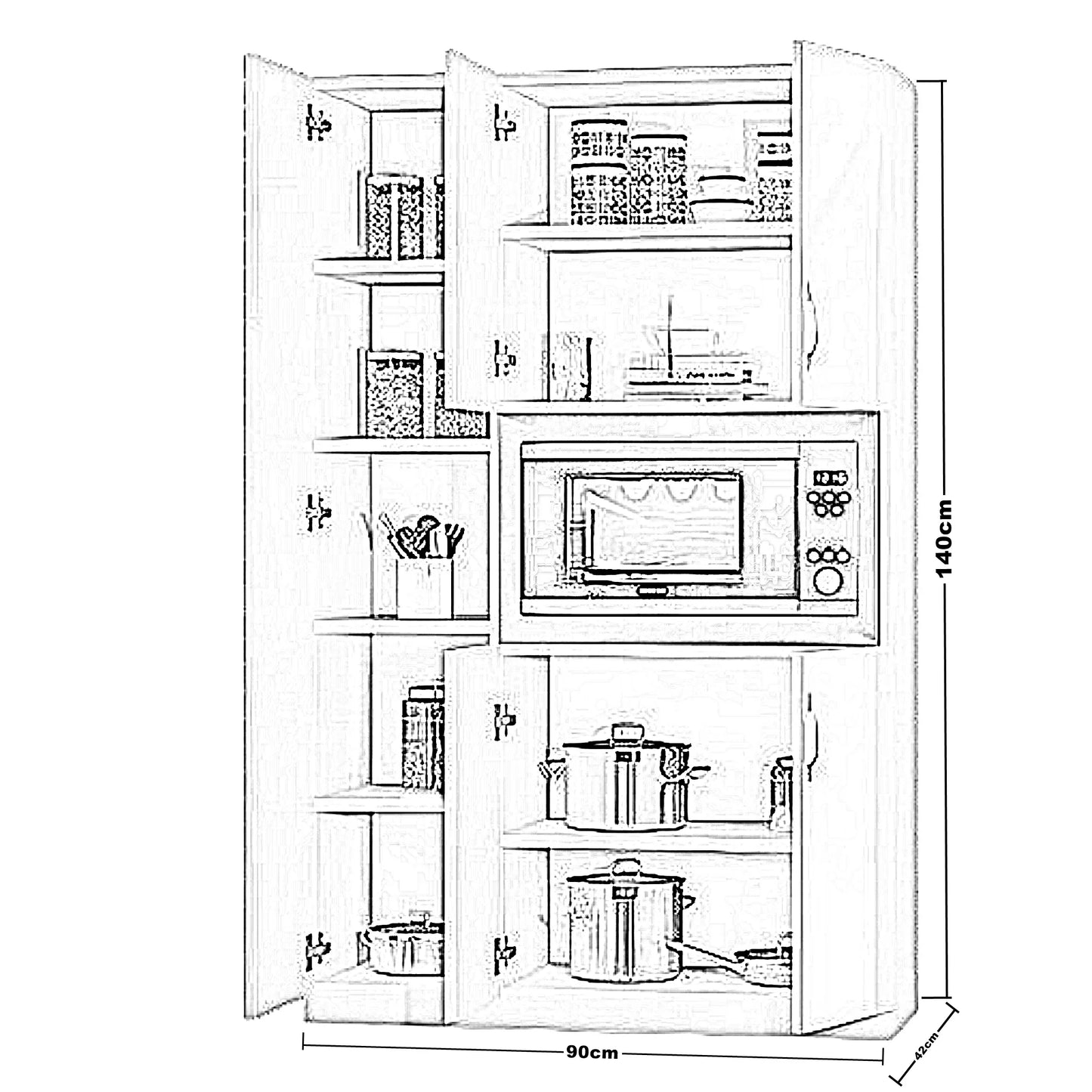 وحدة تخزين للمطبخ، خشب ام دي اف ، 90*42*170 سم