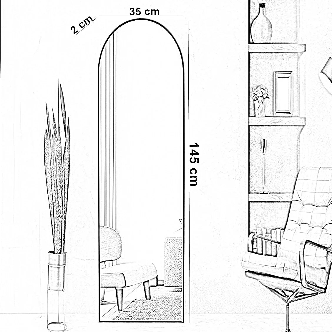مرايا حائط بإطار خشب ام دي اف، 35*2*145 سم