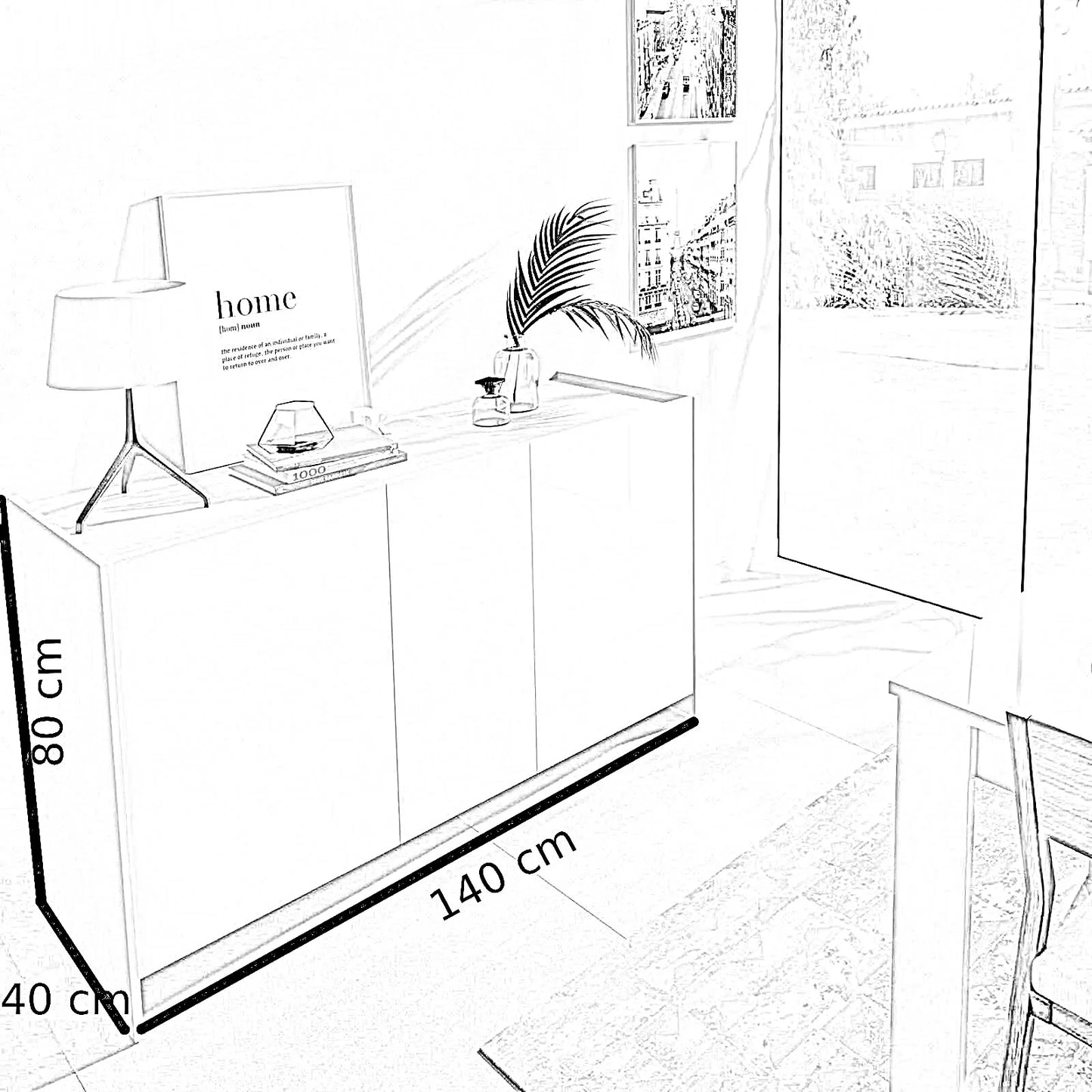 بوفيه ام دي اف، 140*40*80 سم