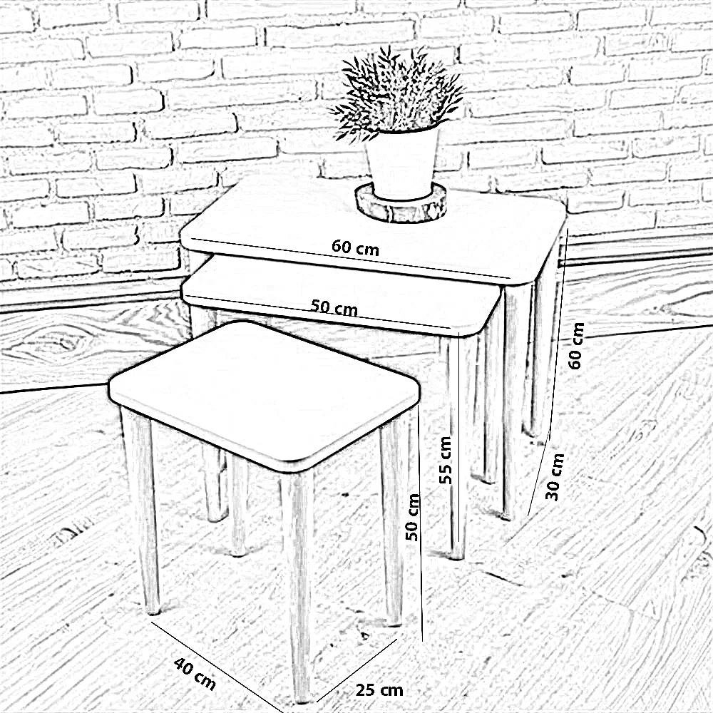 طقم ترابيزات جانبية خشب ام دي اف وموسكي، 3 قطع