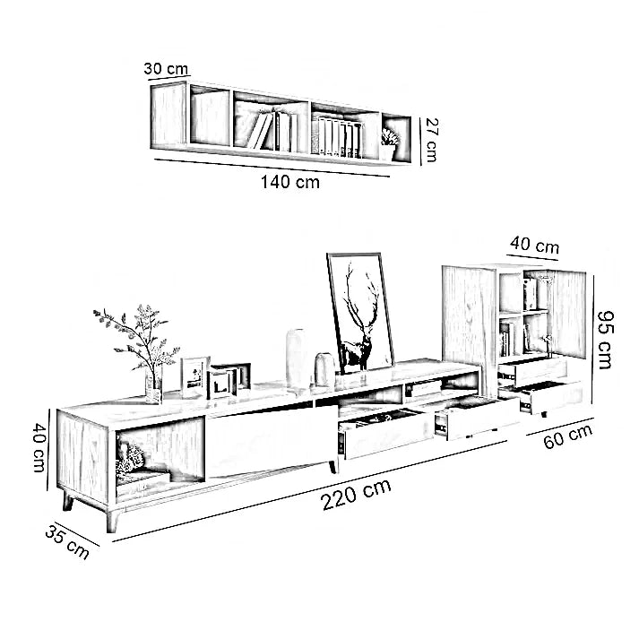 طقم ترابيزة تليفزيون وخزينة جانبية وعلوية، ام دي اف- 3 قطع