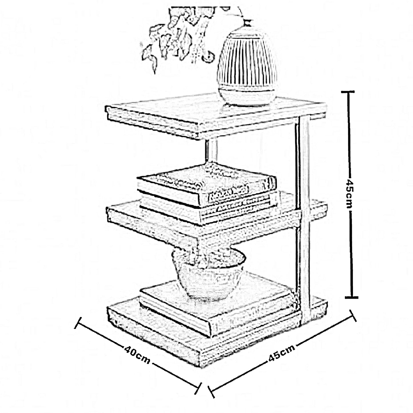 ترابيزة جانبية ستيل بسطح خشب، 40*45*55 سم