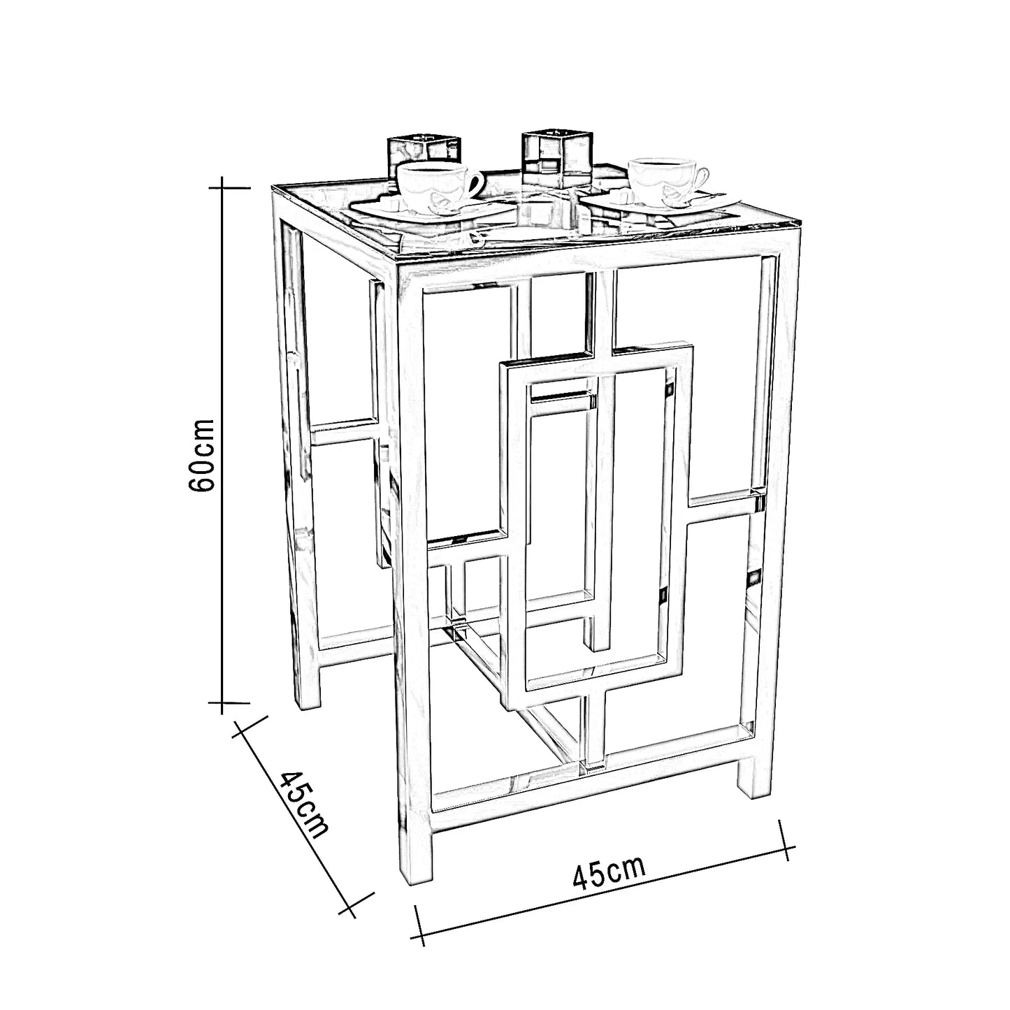 ترابيزة جانبية ستيل بسطح زجاج، 45*45*60 سم