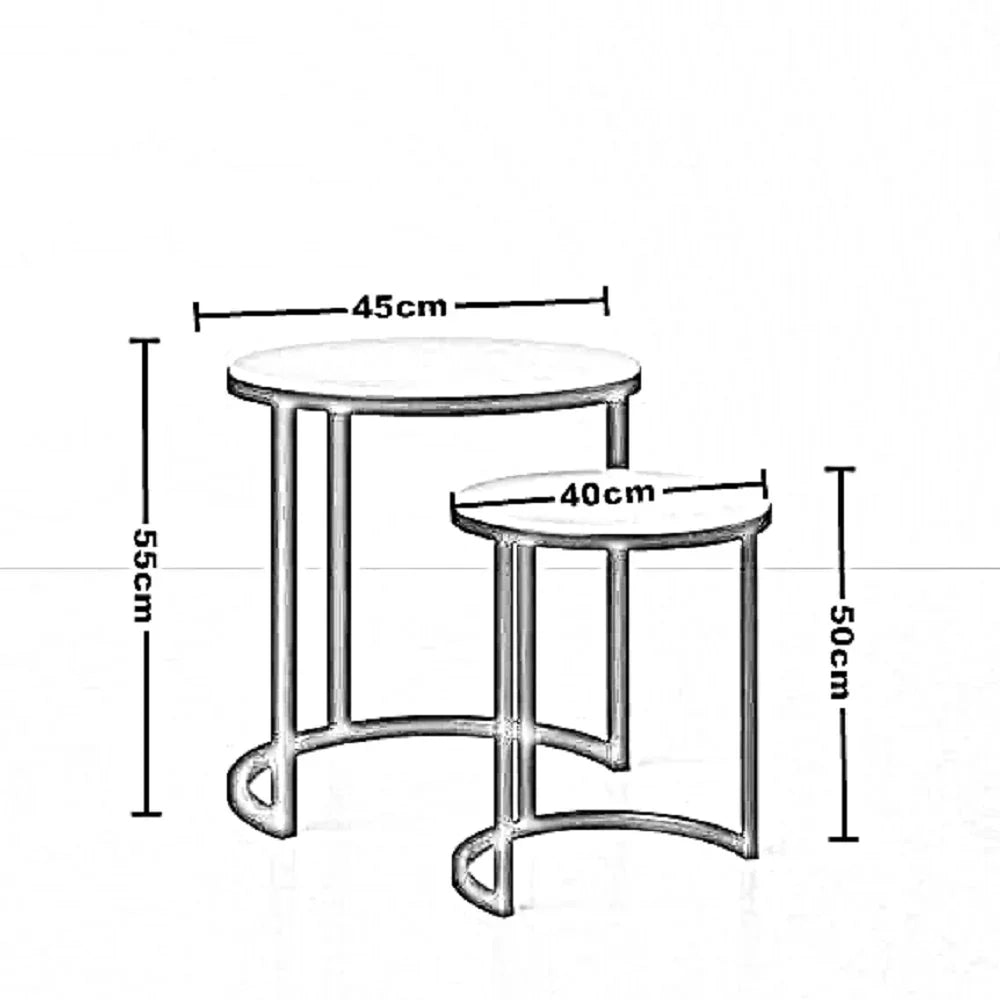 طقم ترابيزات جانبية متداخلة معدن بسطح رخام، قطعتين