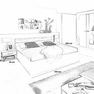 سرير منصة حديث برأس سرير خشبي أنيق وطاولة جانبية مطابقة تصميم خشب ام دي اف بأربعة قطع لغرفة نوم كاملة