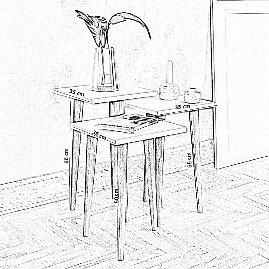 طقم ترابيزات جانبية خشب ام دي اف وموسكي، 3 قطع