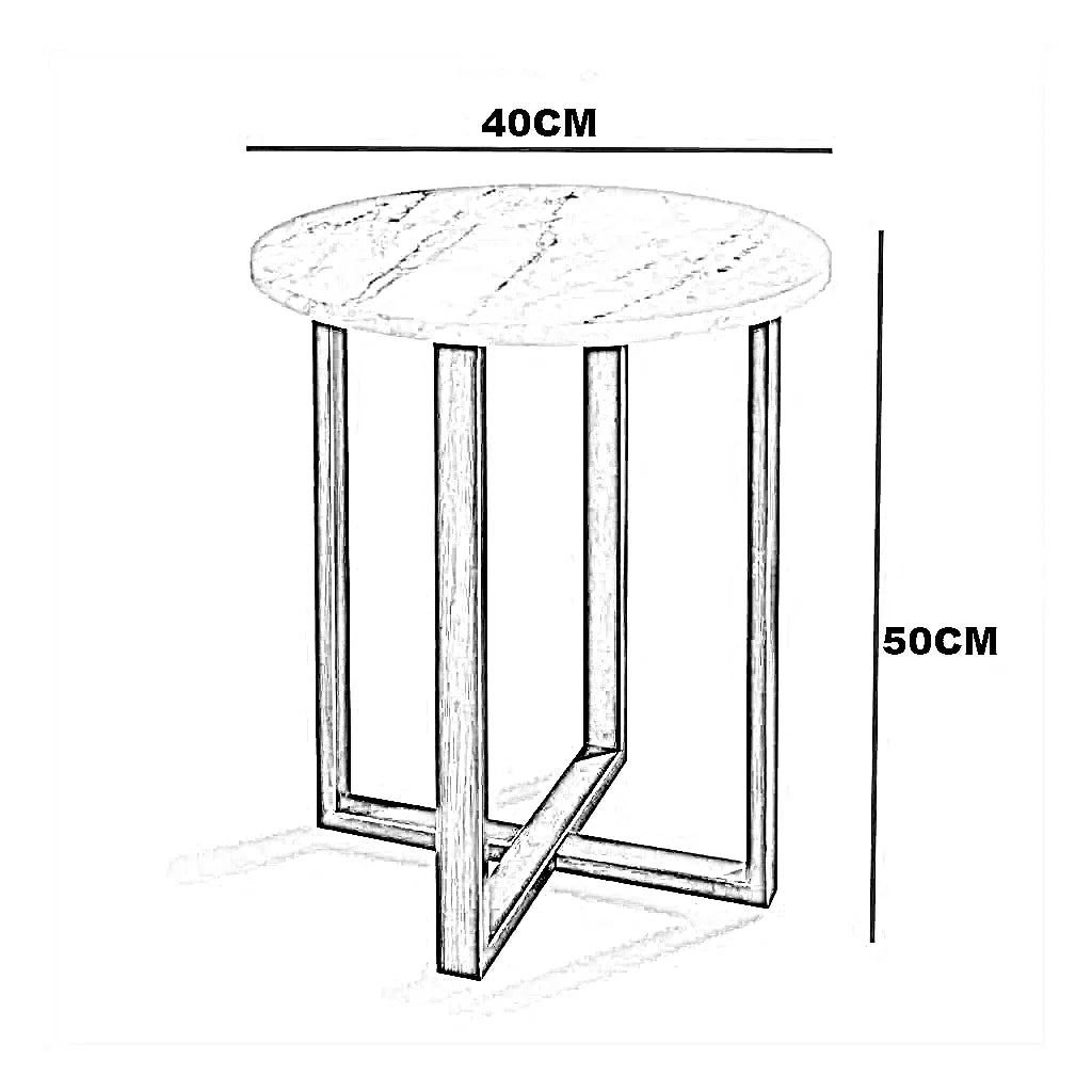 ترابيزة جانبية ستيل بسطح رخام، 40*40*50 سم