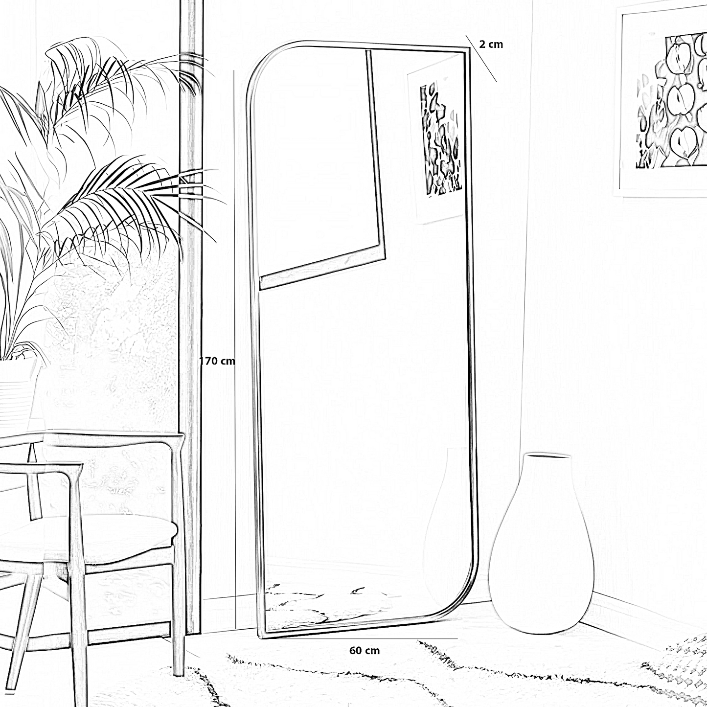 مرايا بإطار خشب ام دي اف، 60*2*170 سم