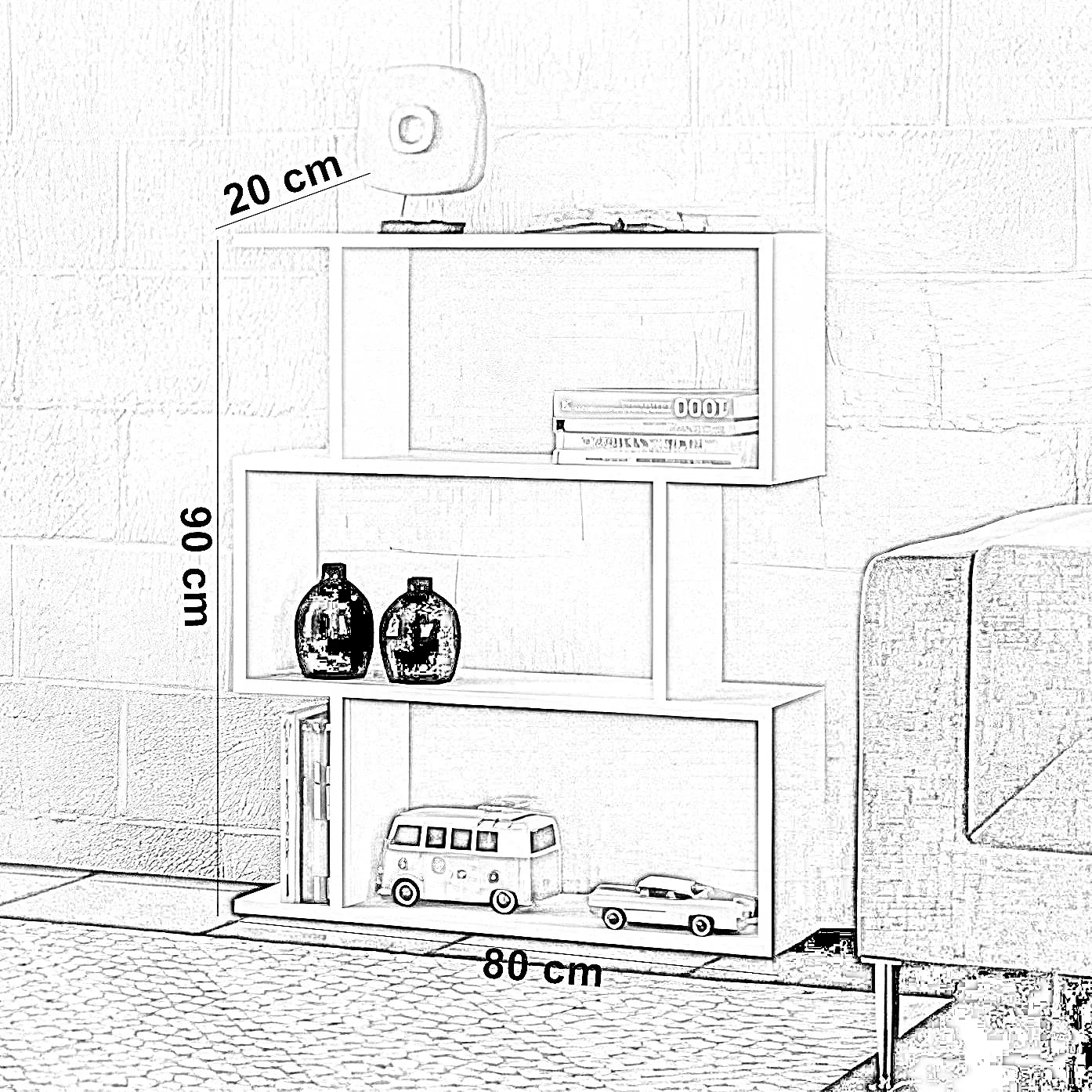 وحدة أرفف مكتبية ام دي اف، 80*20*90 سم