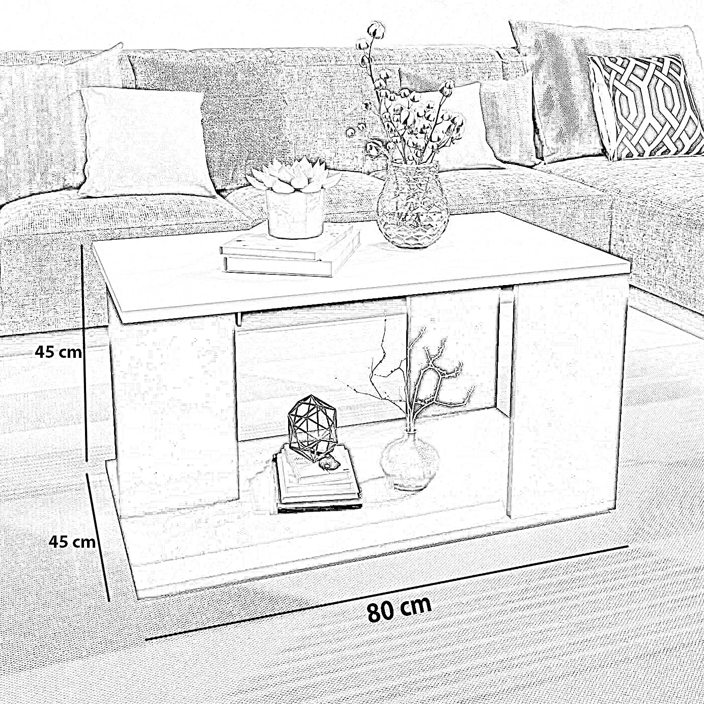 ترابيزة قهوة ام دي اف، 80*45*45 سم