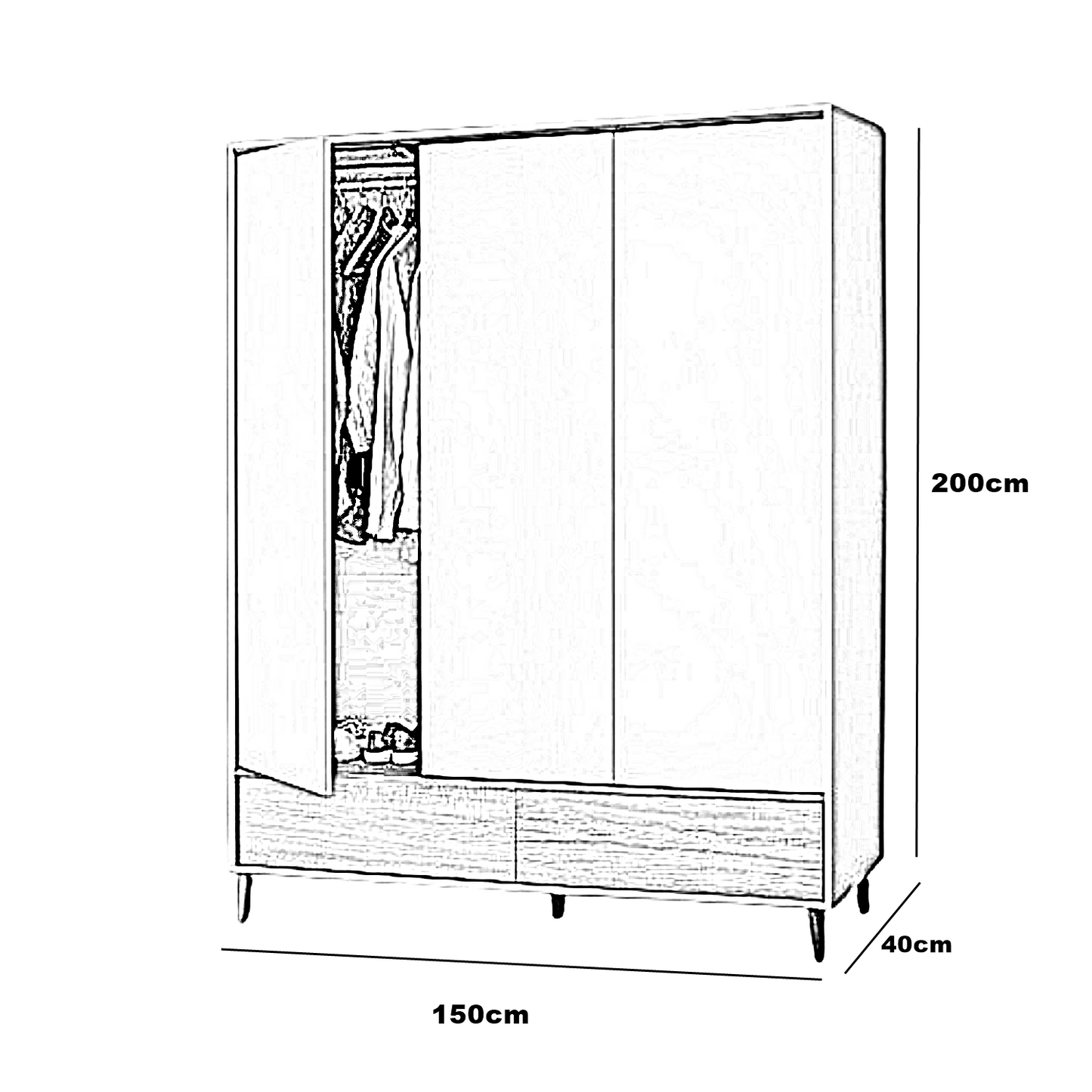 دولاب خشب ام دي اف، 150*40*200 سم