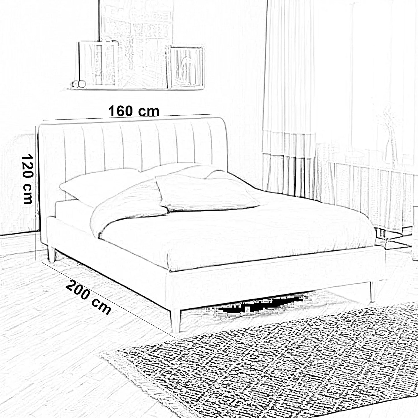 سرير كينج خشب ام دي اف و زان، 160*200*120 سم