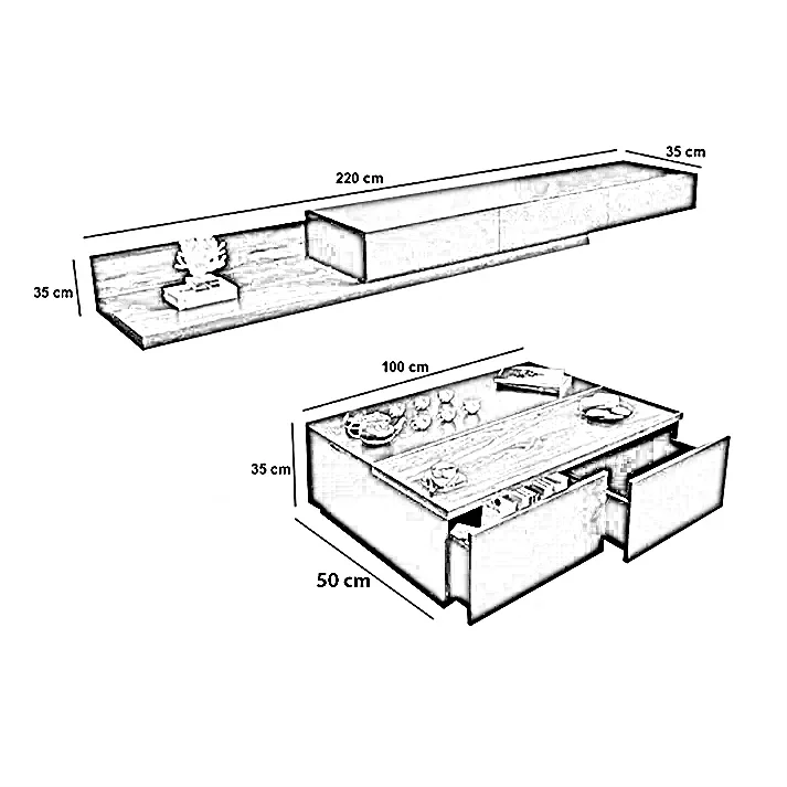 طقم ترابيزة تليفزيون مع ترابيزة قهوة، خشب ام دي اف - قطعتين