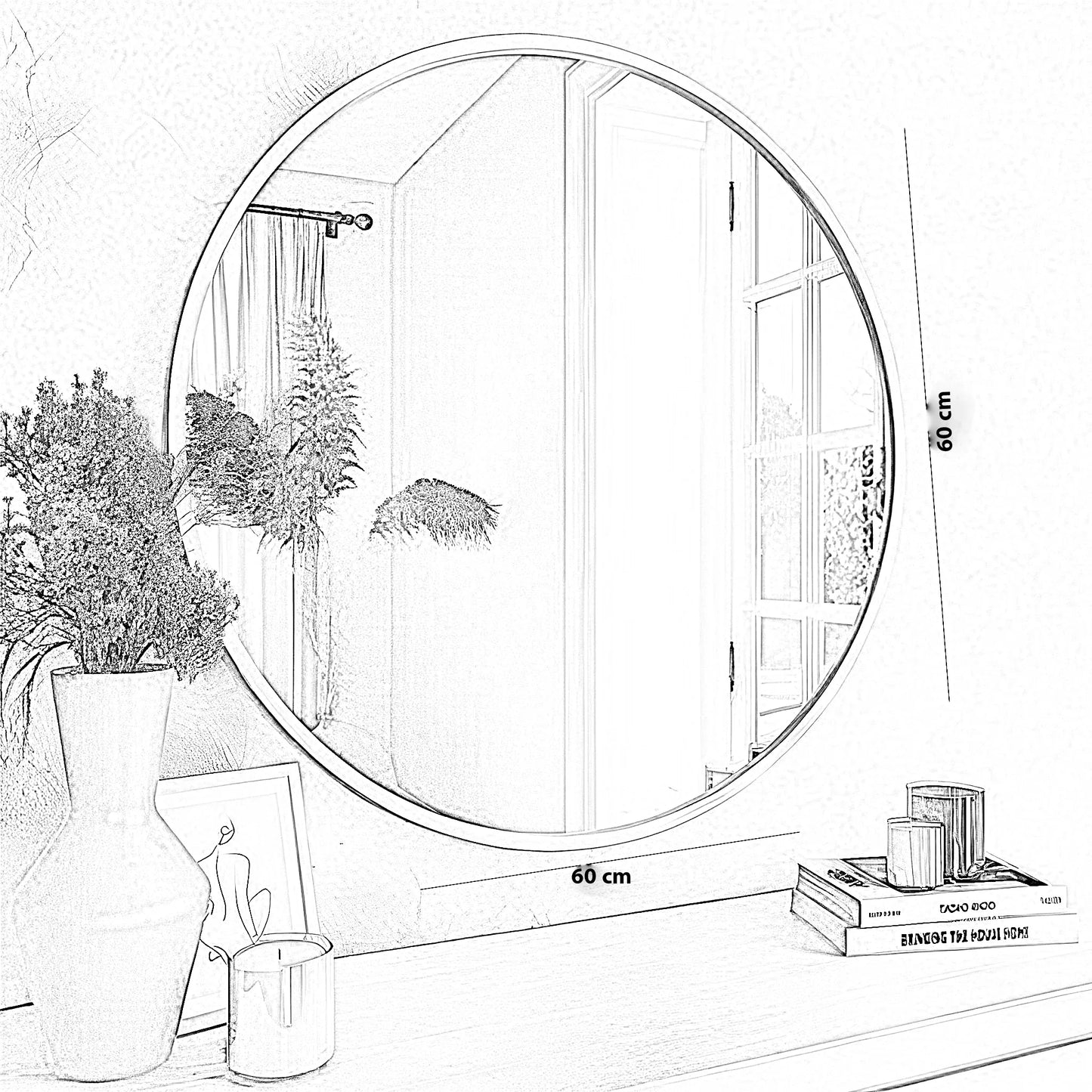 مرايا حائط بإطار خشب، 60*60 سم