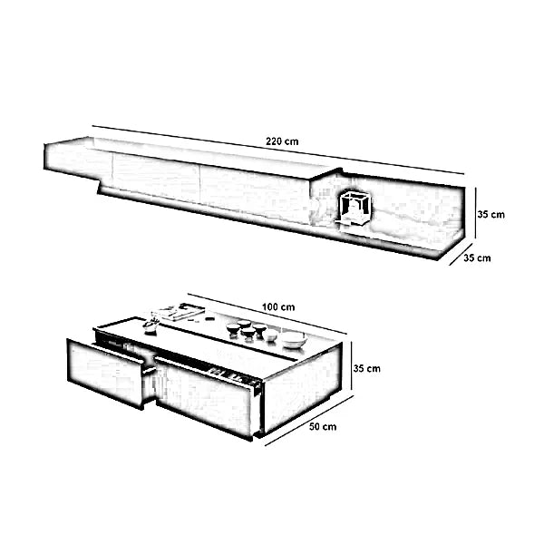 طقم ترابيزة تليفزيون مع ترابيزة قهوة، خشب ام دي اف - قطعتين