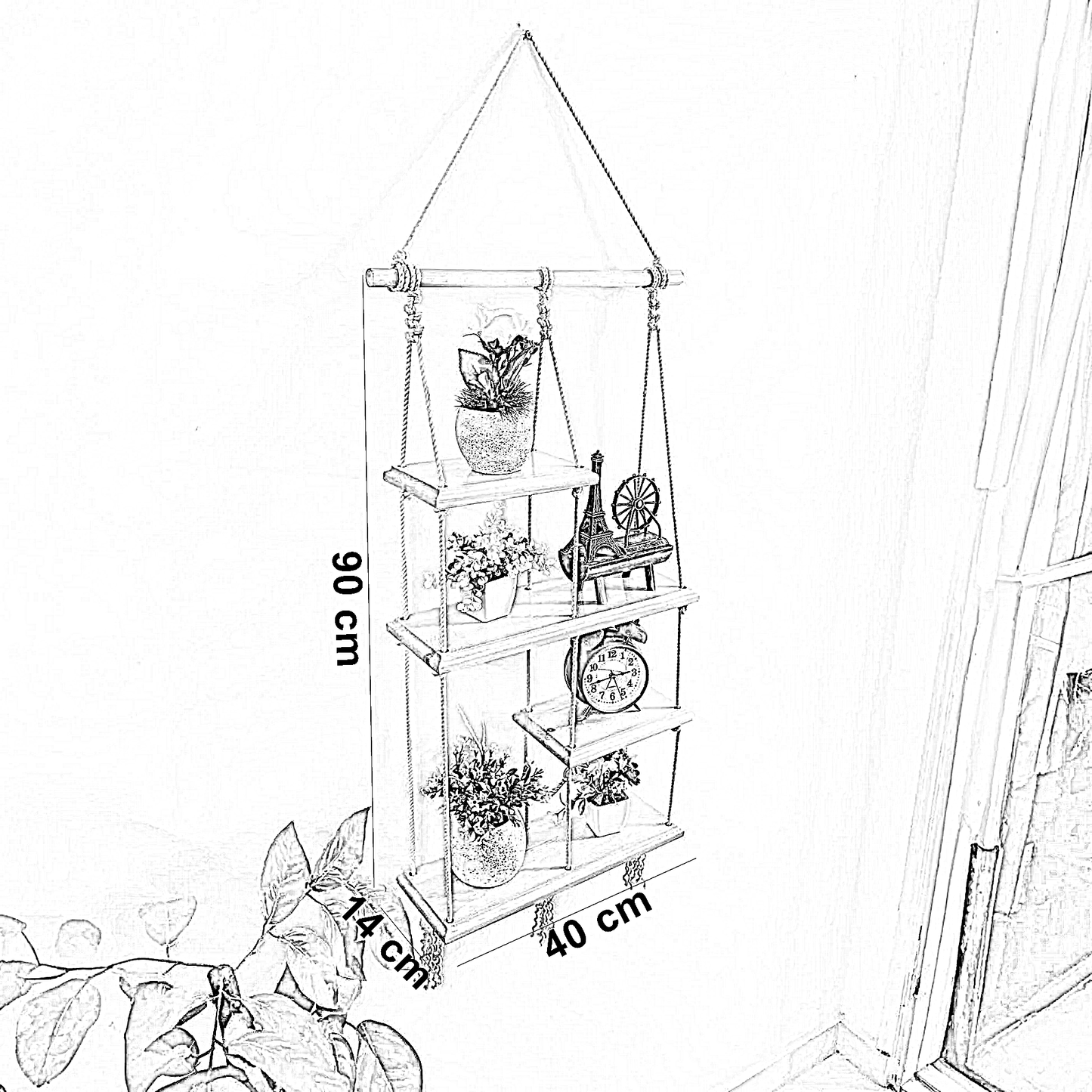 وحدة أرفف مكرمية قطن وموسكي، 40*14*90 سم