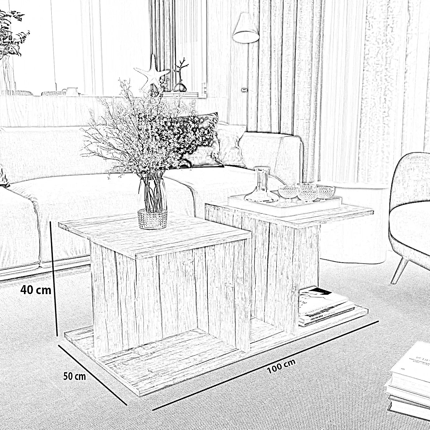 ترابيزة قهوة ام دي اف، 100*50*40 سم