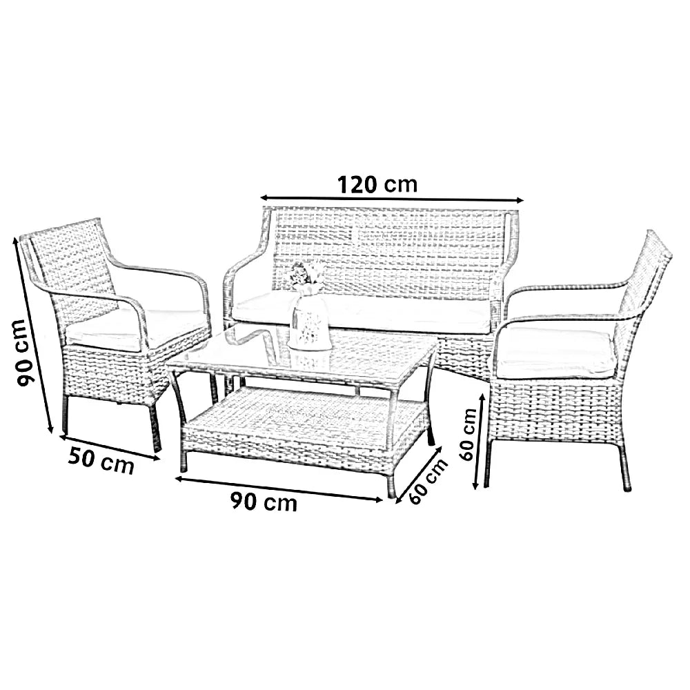 طقم للحدائق معدن و راتان، 4 قطع
