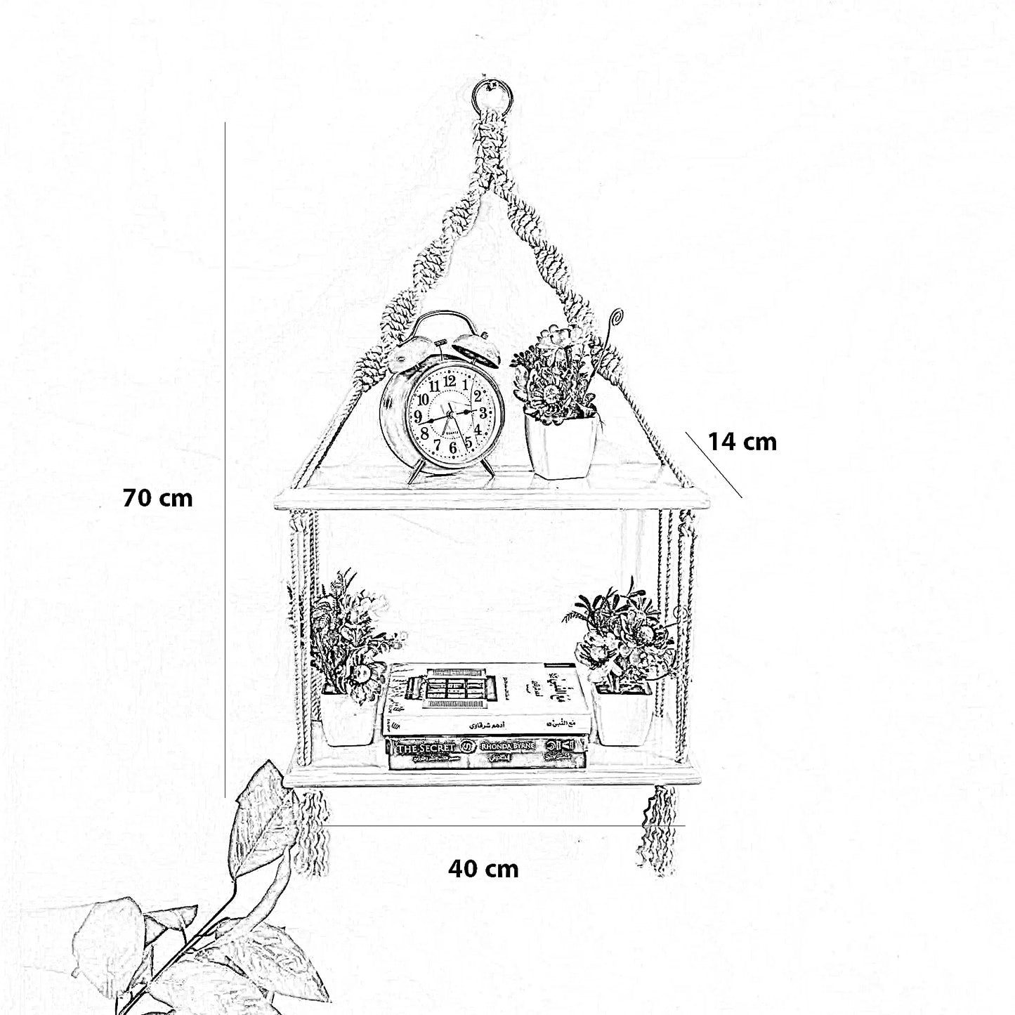 رف مكرمية قطن و خشب موسكي، 40*14*70 سم
