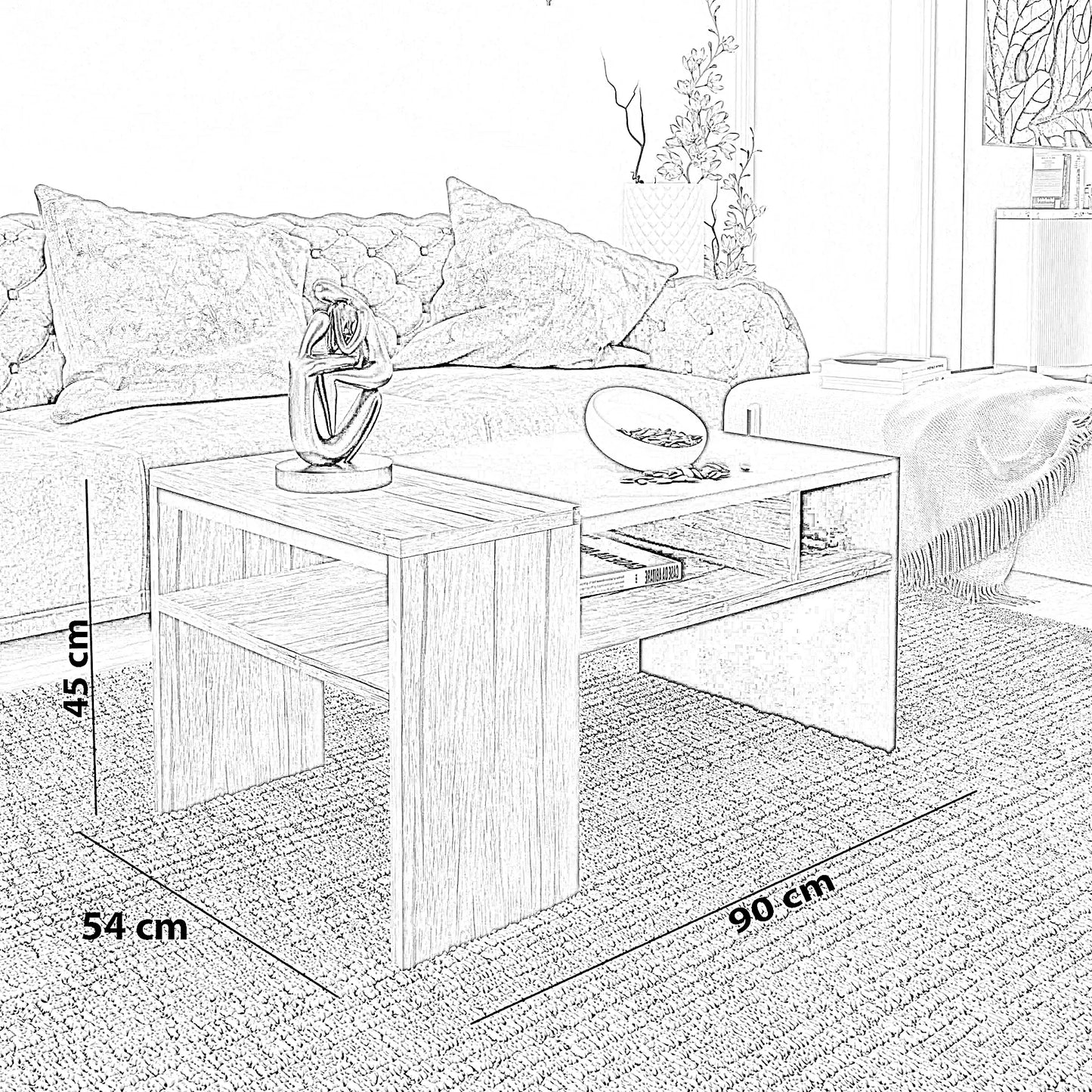 ترابيزة قهوة ام دي اف، 90*54*45 سم