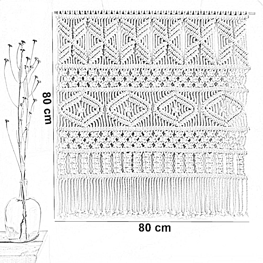مكرمية حائط قطن وخشب طبيعي، 80*80 سم