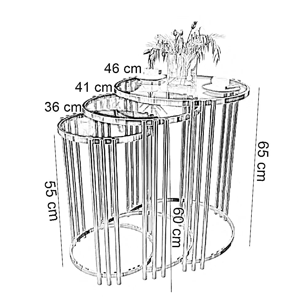 طقم ترابيزات جانبية متداخلة ستيل بسطح زجاج، 3 قطع